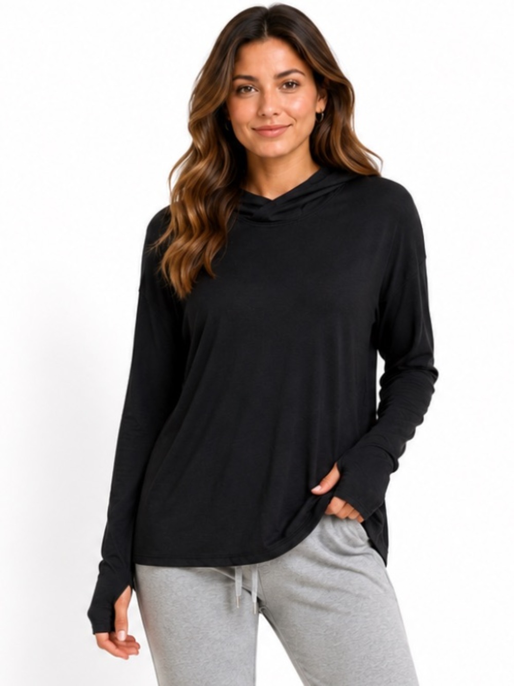 GAIAM Lightweight Black Yoga Hooded Top —Size M